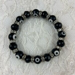 Women's Evil Watchful Eye Black & White Stretchy Witchy Bracelet Hippie Boho